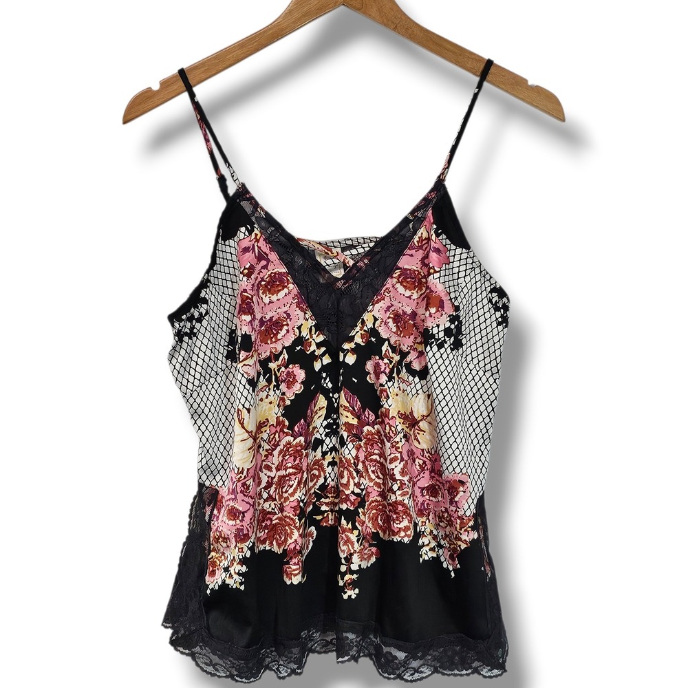 Japna Lounge Cami S Womens Black Lace Floral Lace-Up Tank Whimsigoth Dark Fairy
